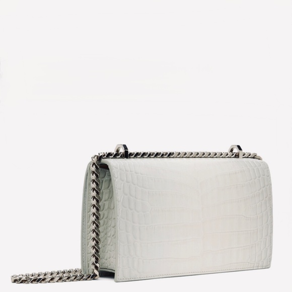 Alexander Mcqueen Ivory Grey Croc Embossed Shoulder Bag New With Tags - Picture 16 of 16
